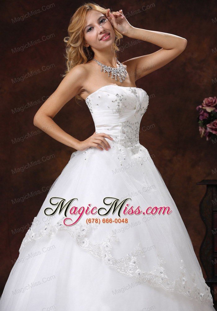 wholesale embroidery and beading decorate bodice strapless floor-length tulle and taffeta a-line 2013 wedding dress