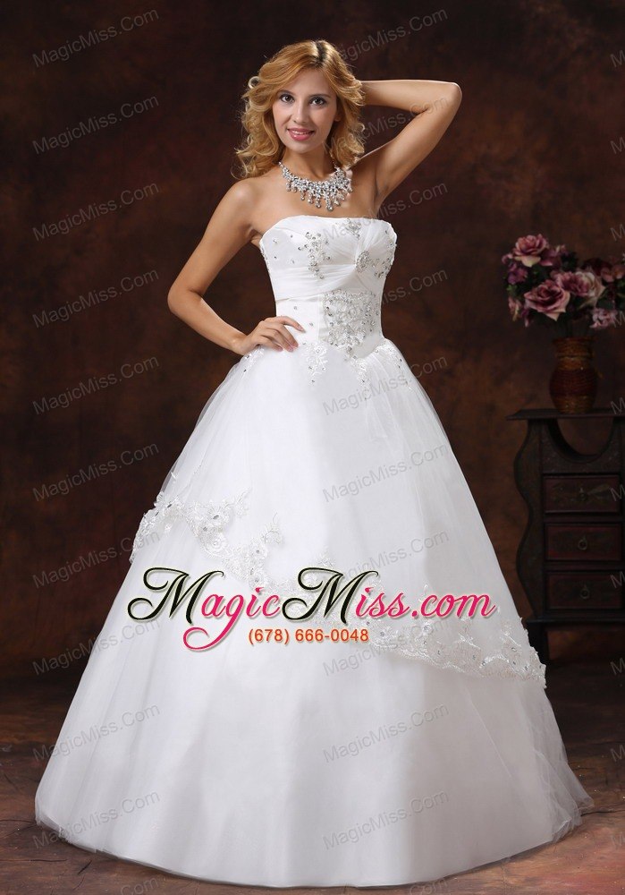 wholesale embroidery and beading decorate bodice strapless floor-length tulle and taffeta a-line 2013 wedding dress