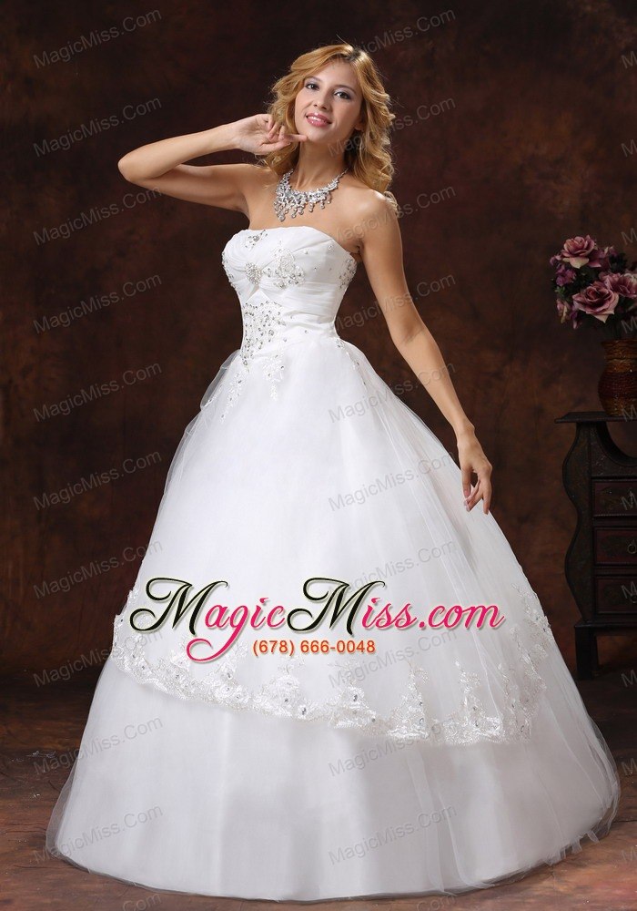 wholesale embroidery and beading decorate bodice strapless floor-length tulle and taffeta a-line 2013 wedding dress