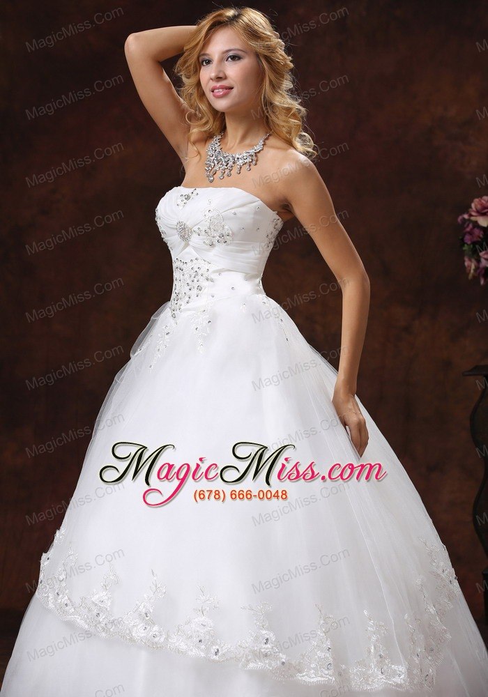 wholesale embroidery and beading decorate bodice strapless floor-length tulle and taffeta a-line 2013 wedding dress