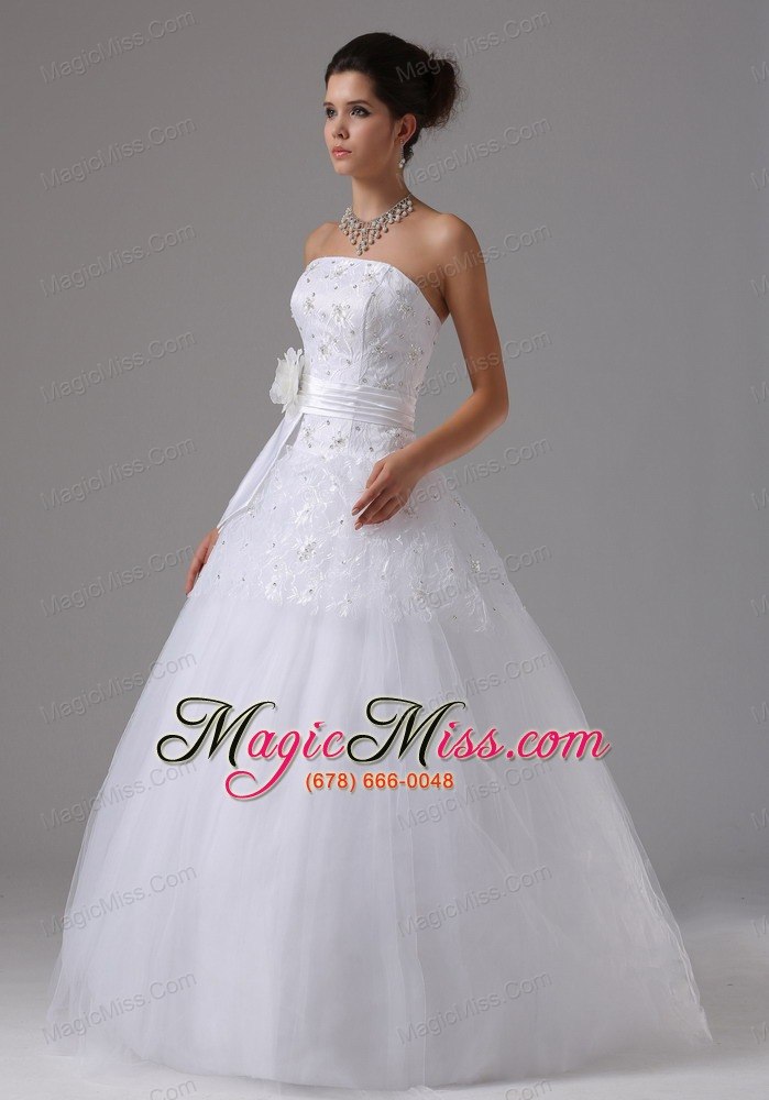 wholesale a-line wedding dress in anderson california with hand made flowers and lace bodice