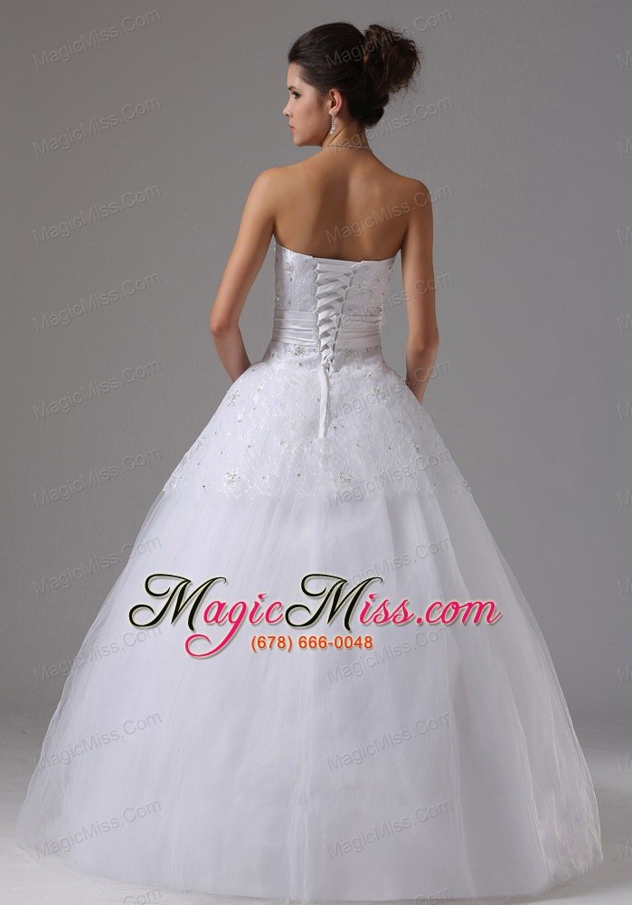 wholesale a-line wedding dress in anderson california with hand made flowers and lace bodice