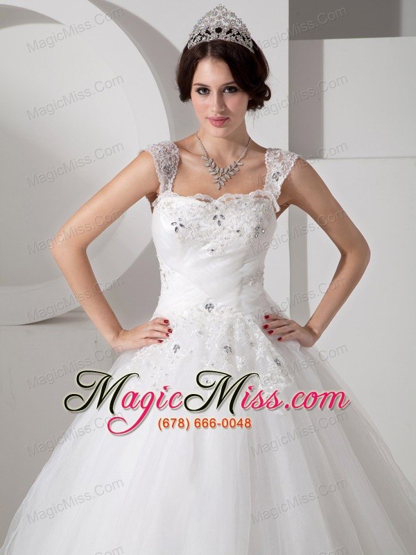 wholesale lovely a-line straps floor-lengthtulle beading and appliques wedding dress