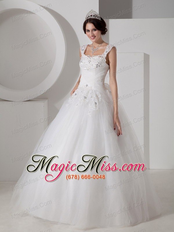 wholesale lovely a-line straps floor-lengthtulle beading and appliques wedding dress