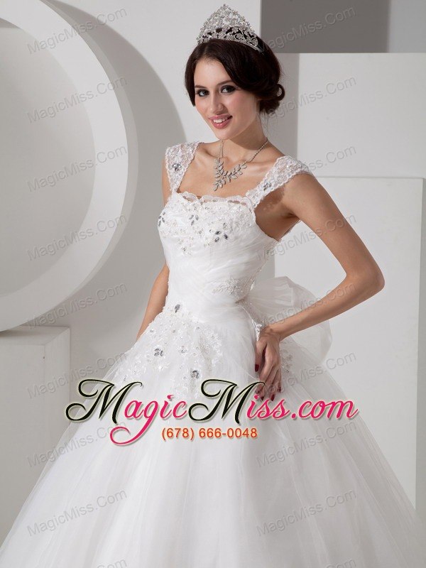 wholesale lovely a-line straps floor-lengthtulle beading and appliques wedding dress