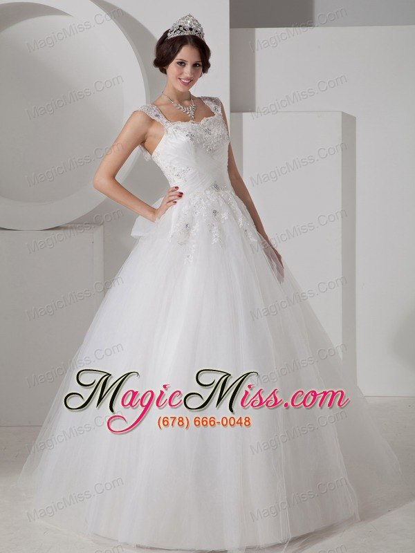 wholesale lovely a-line straps floor-lengthtulle beading and appliques wedding dress