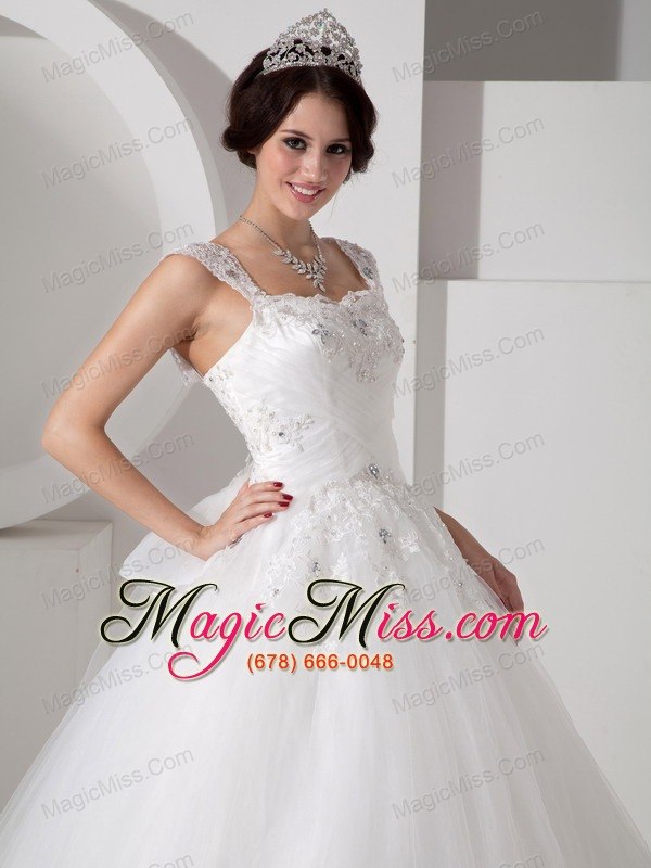 wholesale lovely a-line straps floor-lengthtulle beading and appliques wedding dress