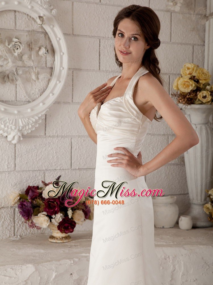 wholesale exclusive column halter brush train satin ruch wedding dress