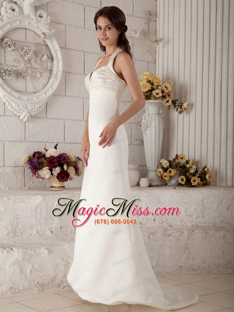 wholesale exclusive column halter brush train satin ruch wedding dress