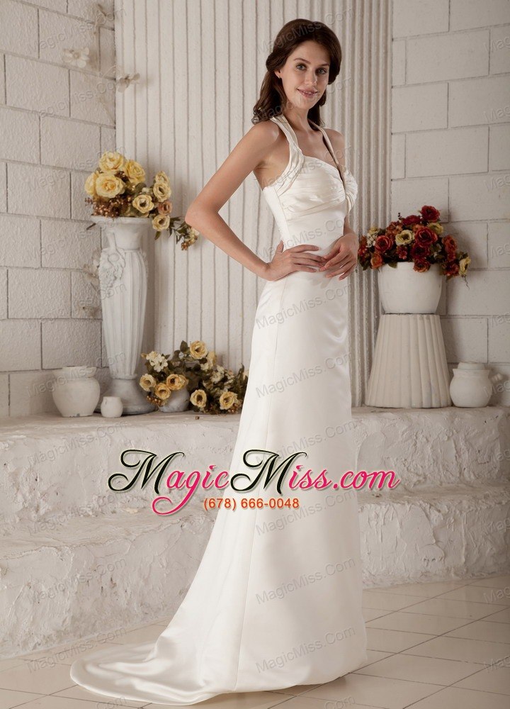 wholesale exclusive column halter brush train satin ruch wedding dress