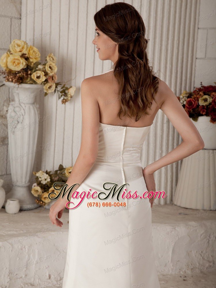 wholesale exclusive column halter brush train satin ruch wedding dress