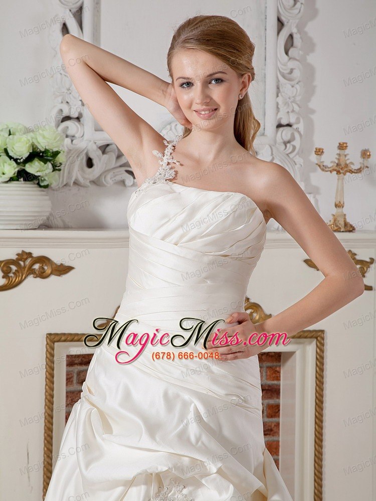 wholesale elegant a-line one shoulder court train taffeta appliques wedding dress