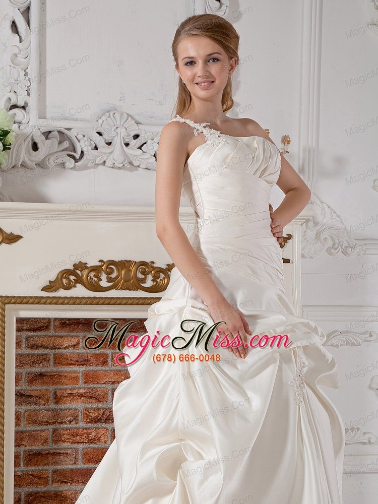 wholesale elegant a-line one shoulder court train taffeta appliques wedding dress