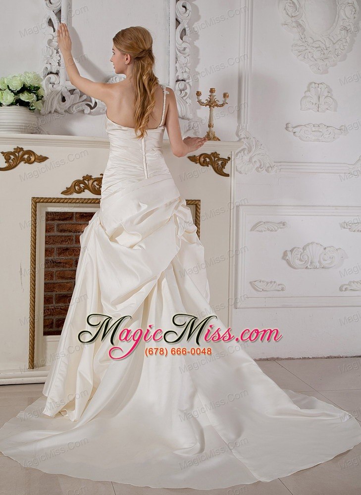 wholesale elegant a-line one shoulder court train taffeta appliques wedding dress