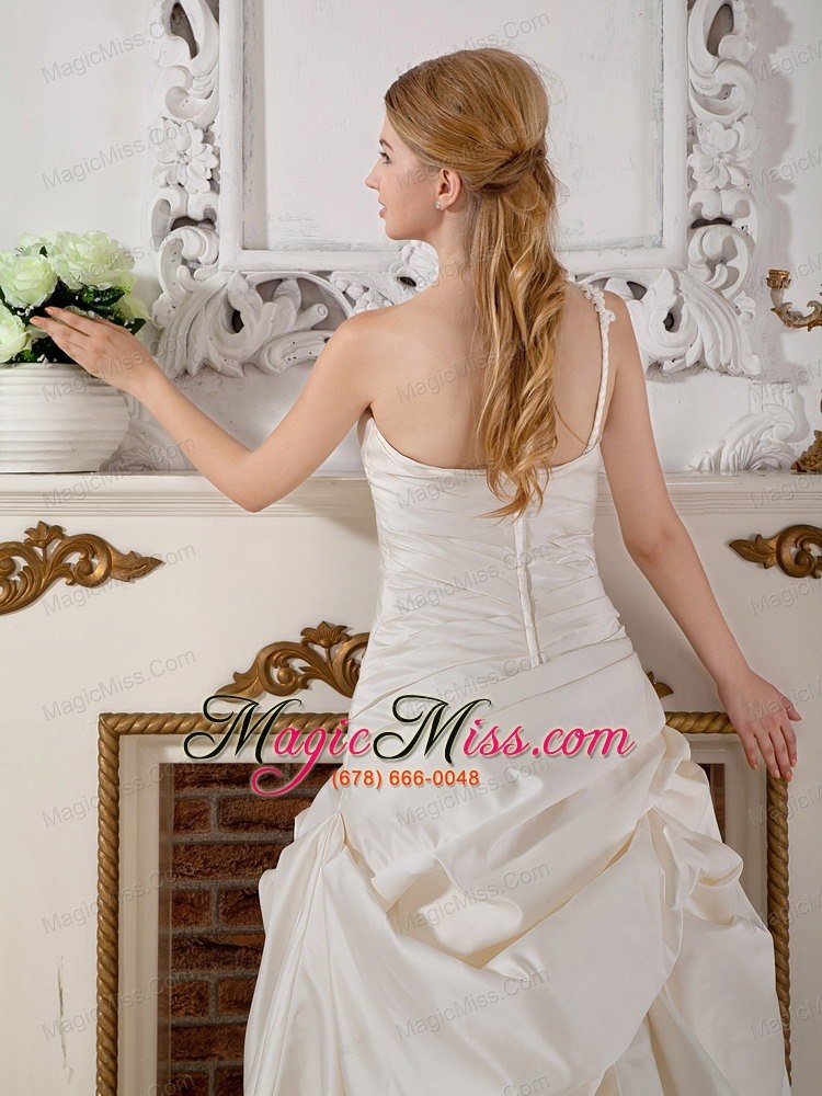 wholesale elegant a-line one shoulder court train taffeta appliques wedding dress