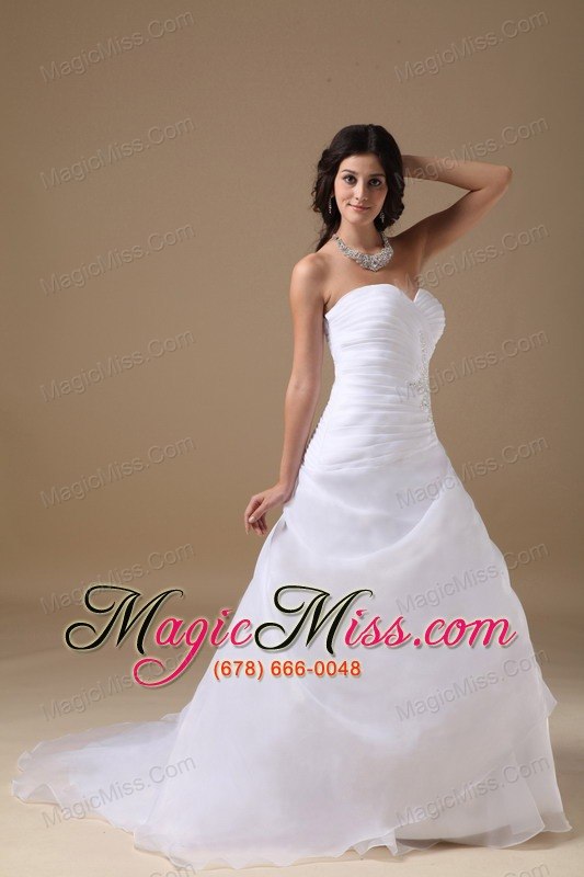 wholesale elegant a-line sweetheart court train taffeta and organza beading wedding dress