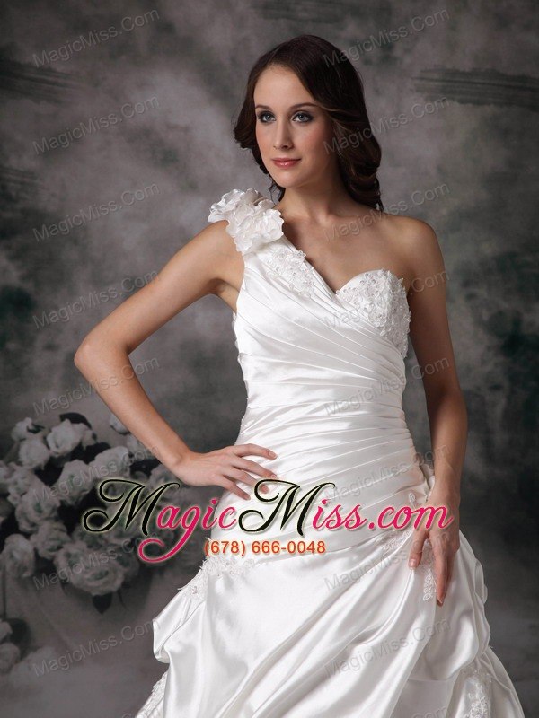 wholesale elegant a-line one shoulder floor-length taffeta hand made flowers wedding dress