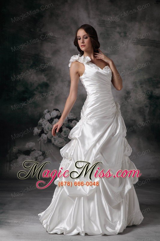 wholesale elegant a-line one shoulder floor-length taffeta hand made flowers wedding dress