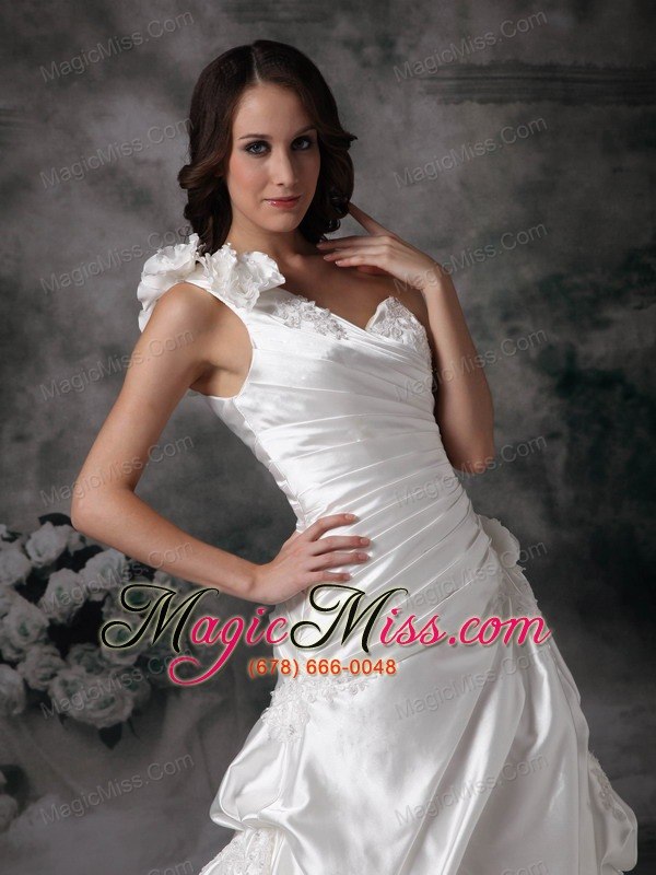 wholesale elegant a-line one shoulder floor-length taffeta hand made flowers wedding dress