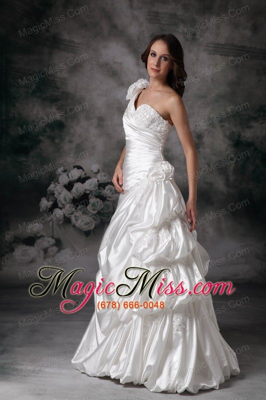 wholesale elegant a-line one shoulder floor-length taffeta hand made flowers wedding dress