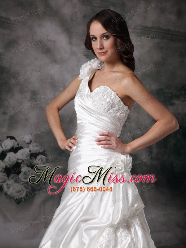 wholesale elegant a-line one shoulder floor-length taffeta hand made flowers wedding dress