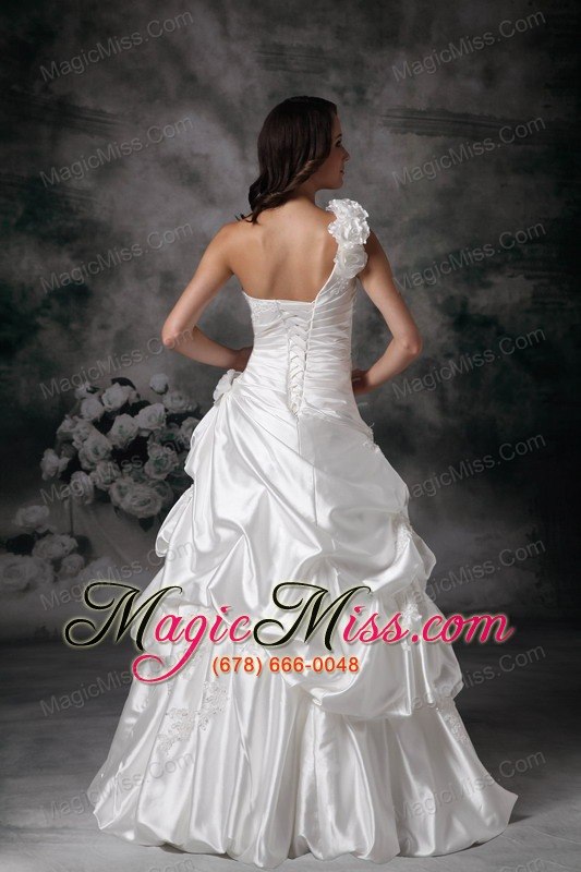 wholesale elegant a-line one shoulder floor-length taffeta hand made flowers wedding dress