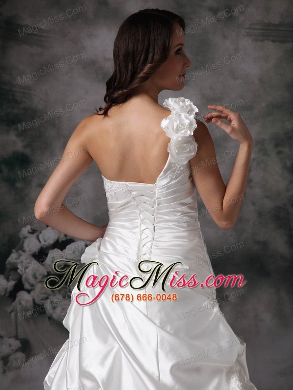 wholesale elegant a-line one shoulder floor-length taffeta hand made flowers wedding dress