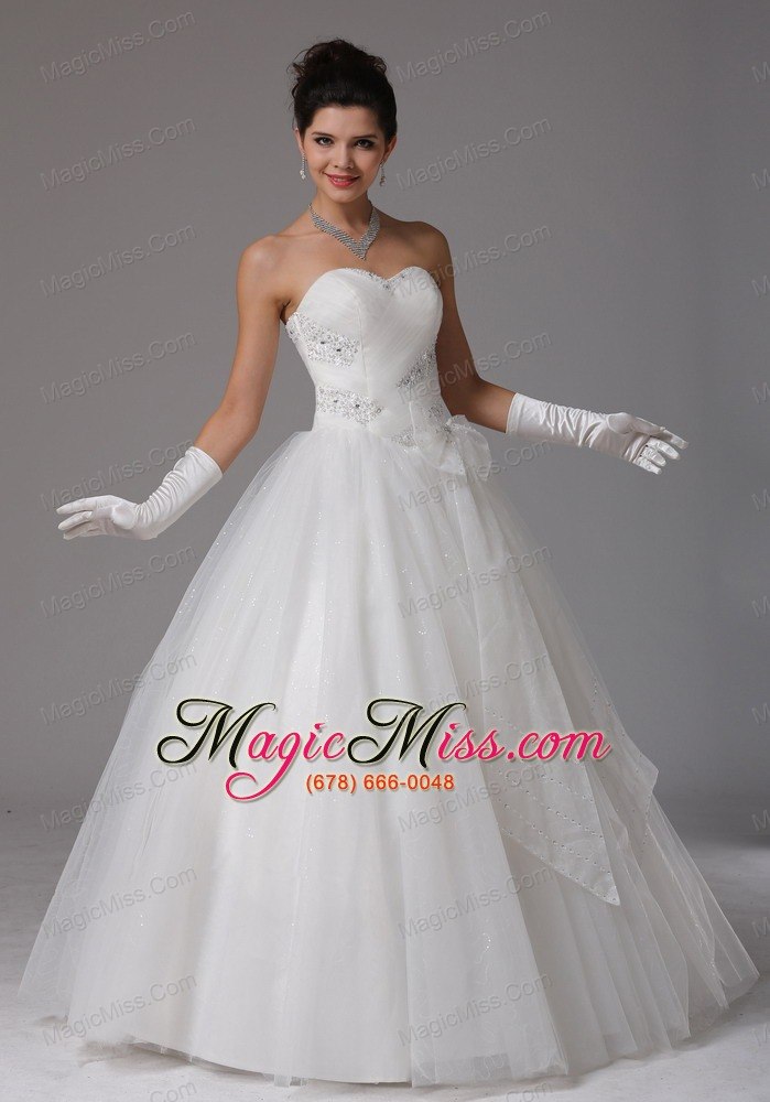 wholesale custom made romantic a-line sweetheart beading and ruch wedding dress with bows