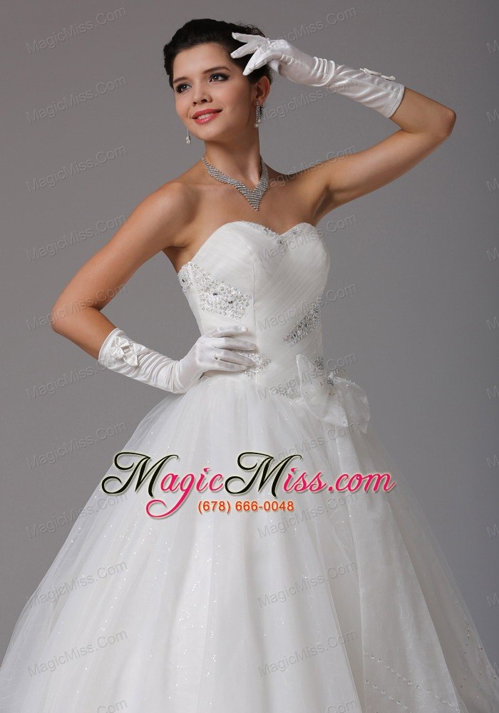 wholesale custom made romantic a-line sweetheart beading and ruch wedding dress with bows