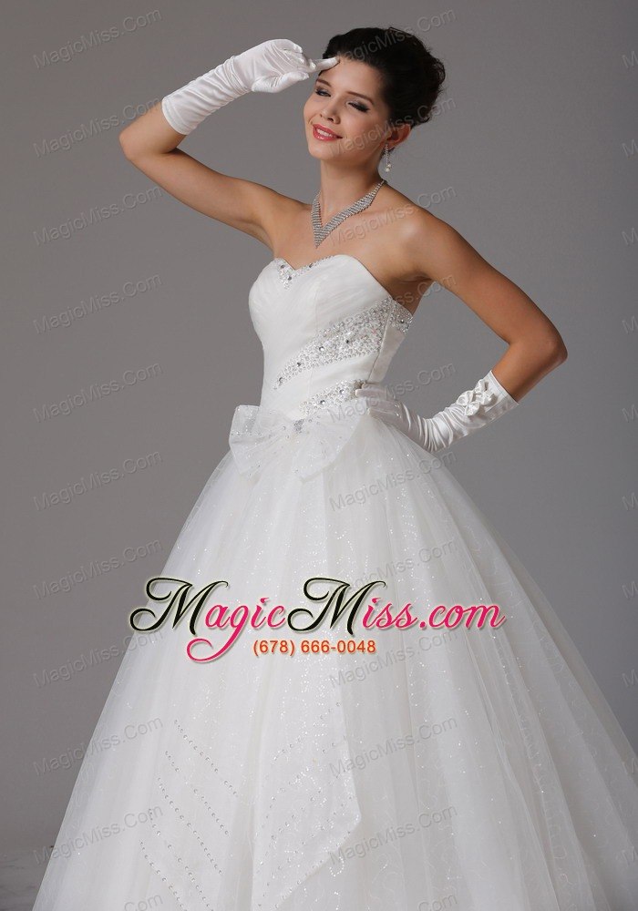 wholesale custom made romantic a-line sweetheart beading and ruch wedding dress with bows