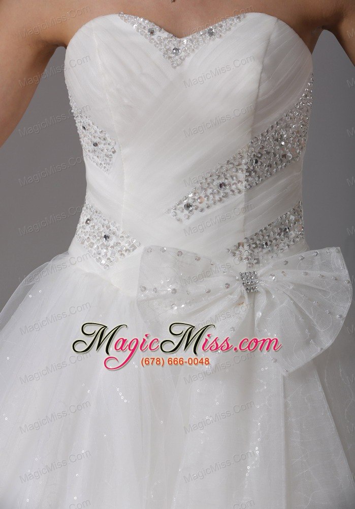 wholesale custom made romantic a-line sweetheart beading and ruch wedding dress with bows