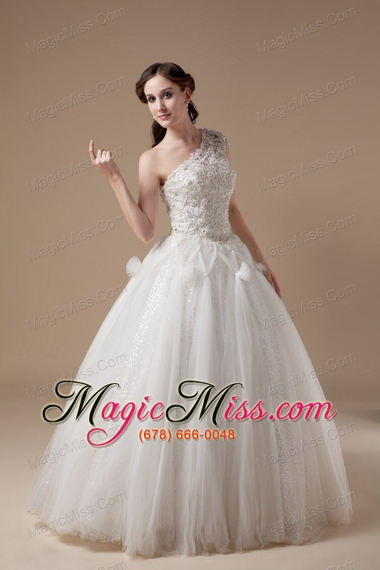 wholesale best ball gown one shoulder floor-length satin and tulle appliques wedding dress