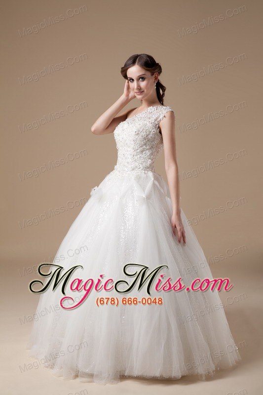 wholesale best ball gown one shoulder floor-length satin and tulle appliques wedding dress