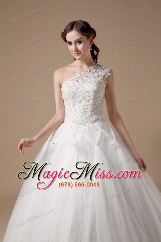 wholesale best ball gown one shoulder floor-length satin and tulle appliques wedding dress