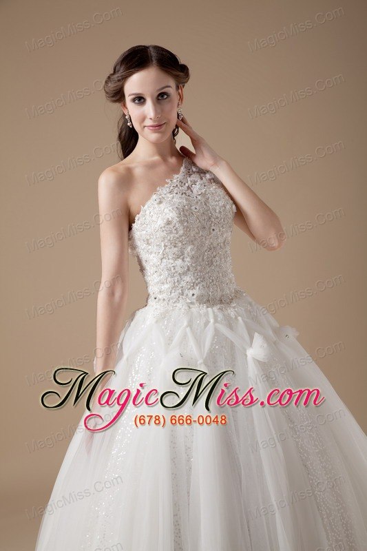 wholesale best ball gown one shoulder floor-length satin and tulle appliques wedding dress