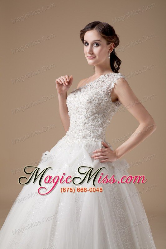 wholesale best ball gown one shoulder floor-length satin and tulle appliques wedding dress