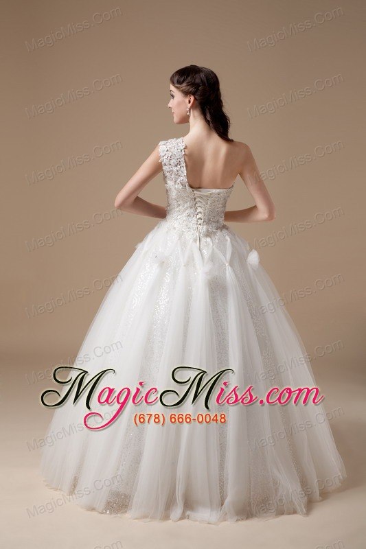 wholesale best ball gown one shoulder floor-length satin and tulle appliques wedding dress