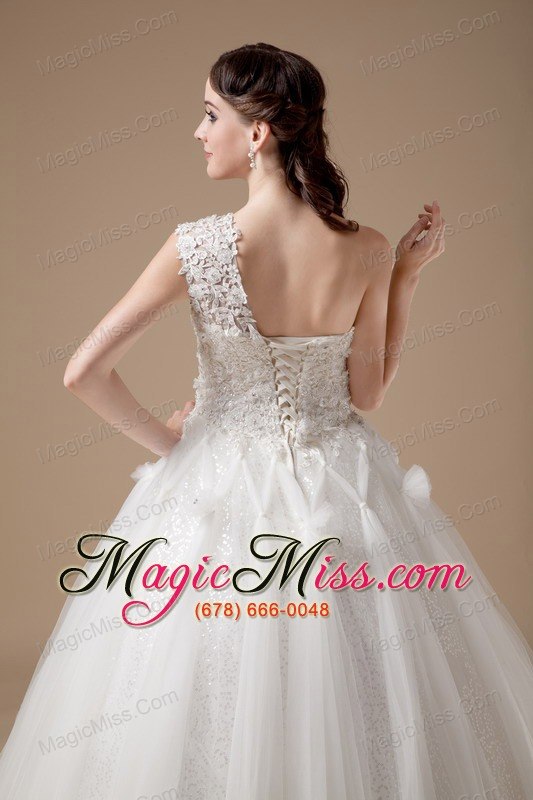 wholesale best ball gown one shoulder floor-length satin and tulle appliques wedding dress