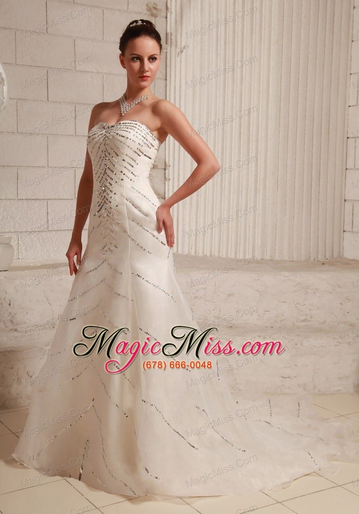 wholesale sequins over bodice sweetheart a-line wedding dress with court train organza and satin