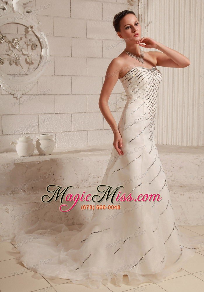 wholesale sequins over bodice sweetheart a-line wedding dress with court train organza and satin