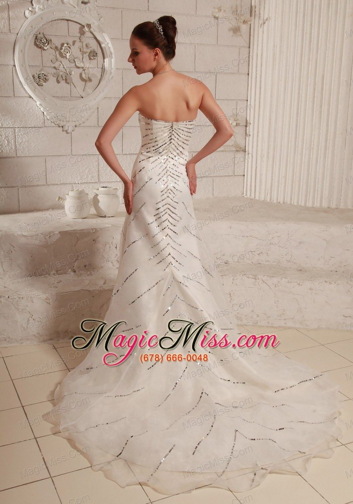 wholesale sequins over bodice sweetheart a-line wedding dress with court train organza and satin