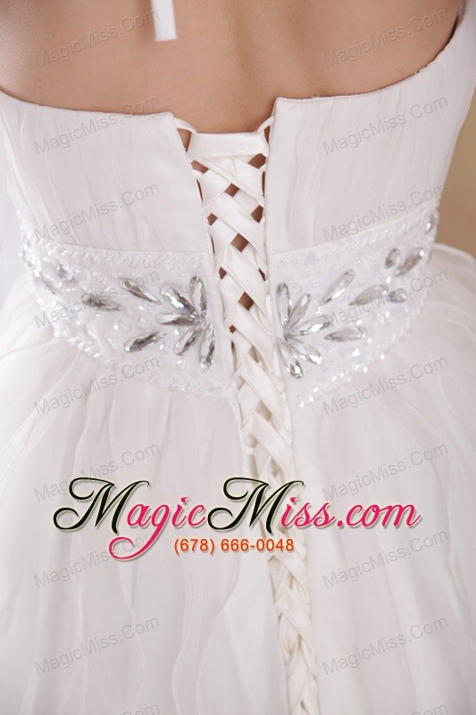 wholesale white a-line / princess halter brush train taffeta and organza rhinestones prom dress