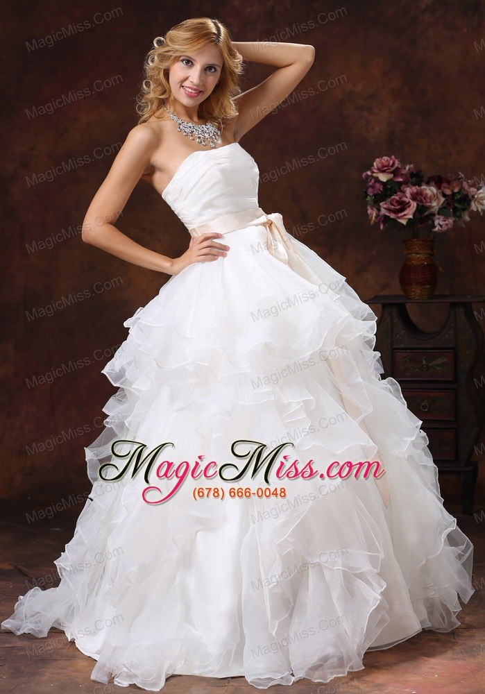 wholesale custom made ball gown sash 2013 wedding dress strapless with sash organza