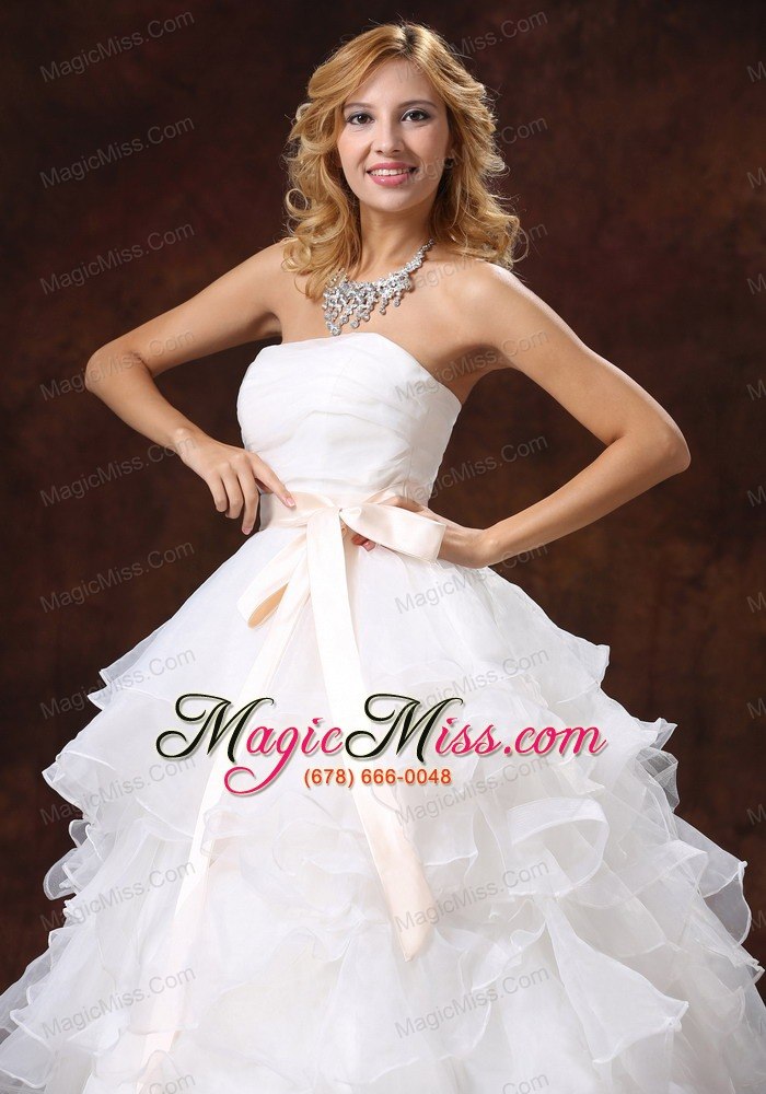 wholesale custom made ball gown sash 2013 wedding dress strapless with sash organza