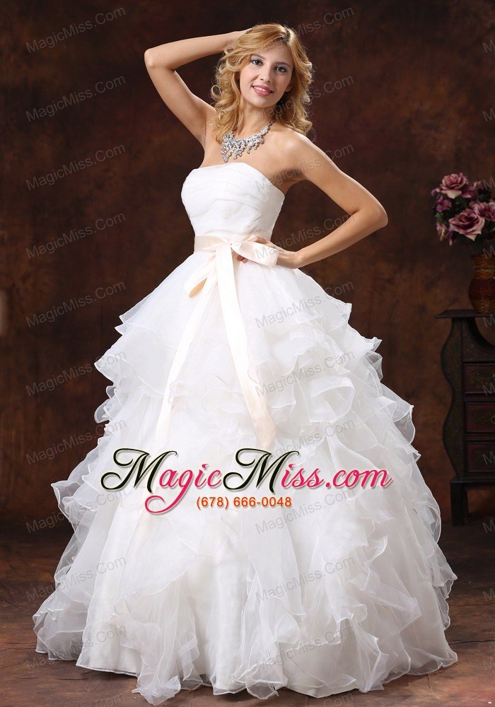 wholesale custom made ball gown sash 2013 wedding dress strapless with sash organza