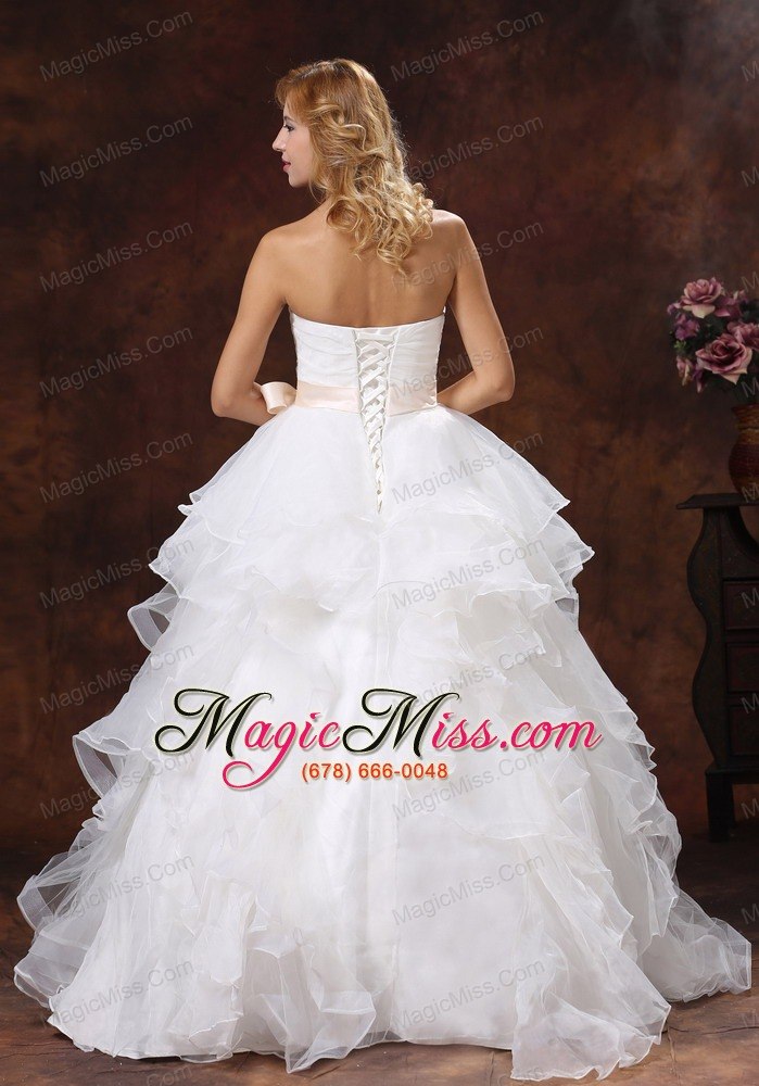 wholesale custom made ball gown sash 2013 wedding dress strapless with sash organza