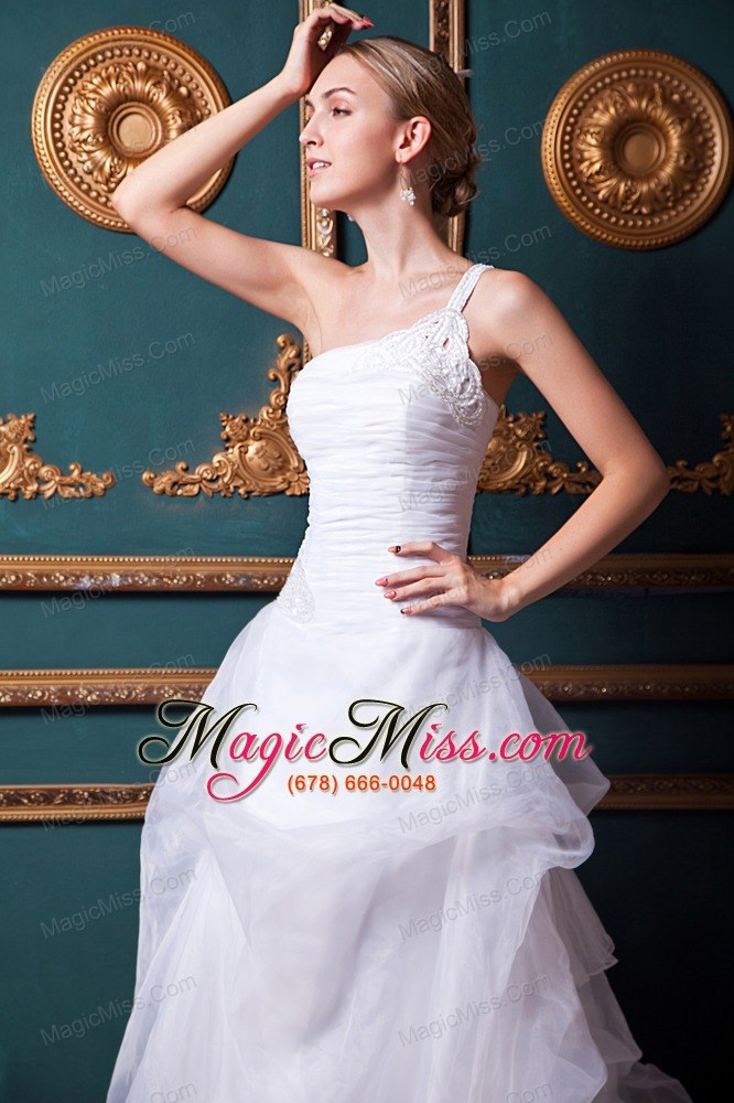 wholesale beautiful a-line one shoulder court train organza appliques wedding dress