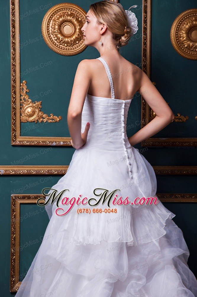 wholesale beautiful a-line one shoulder court train organza appliques wedding dress