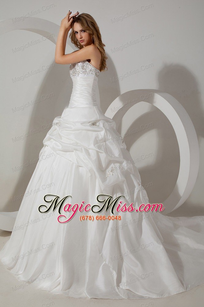 wholesale romantic ball gown strapless court train taffeta beading wedding dress