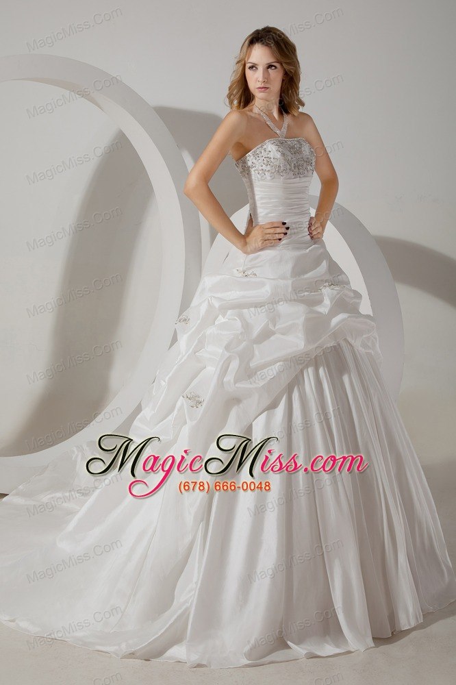 wholesale romantic ball gown strapless court train taffeta beading wedding dress